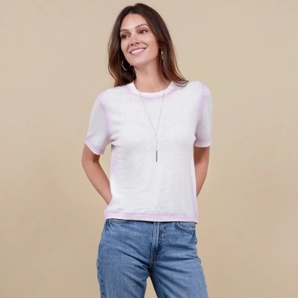 27 Miles Kasey Short Sleeve knit top Lilac purple white tee size large L NEW NWT